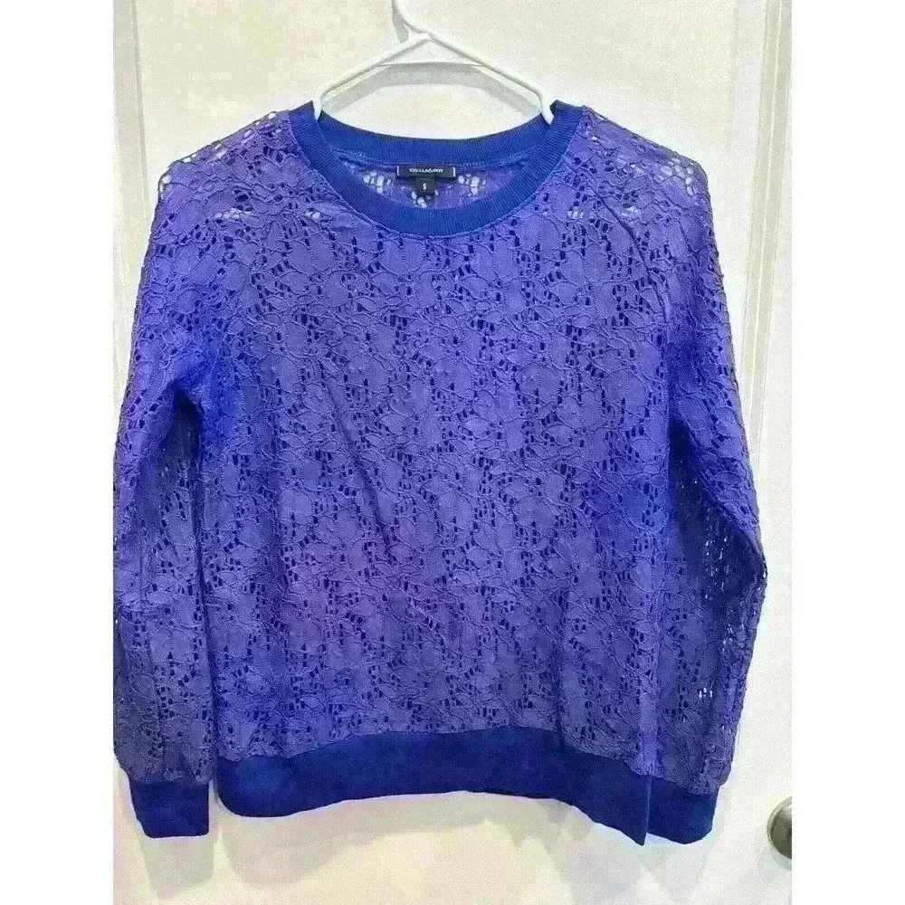 Stella and Dot Long Sleeve Crocheted Sweater Size Small Blue